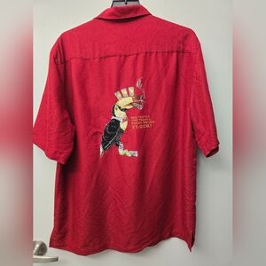 Caribbean Men's Sz L Red Embroidered Button Shirt  Toucan Tequila Cigar Shirt